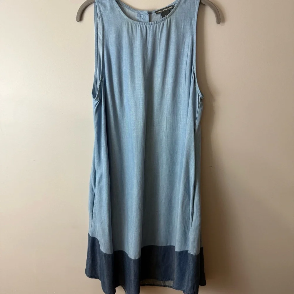 Chelsea & Theodore Light and Dark Blue Sleeveless Dress - Picture 3 of 8